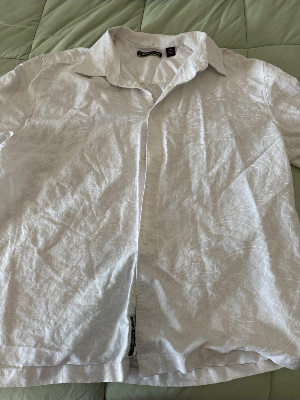 #0105 Cubavera White Short-Sleeve Linen-Blend Shirt Jacket XXL